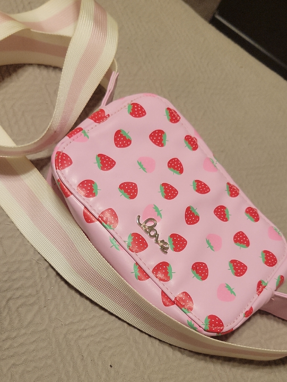 Pink Strawberry Print Crossbody Bag